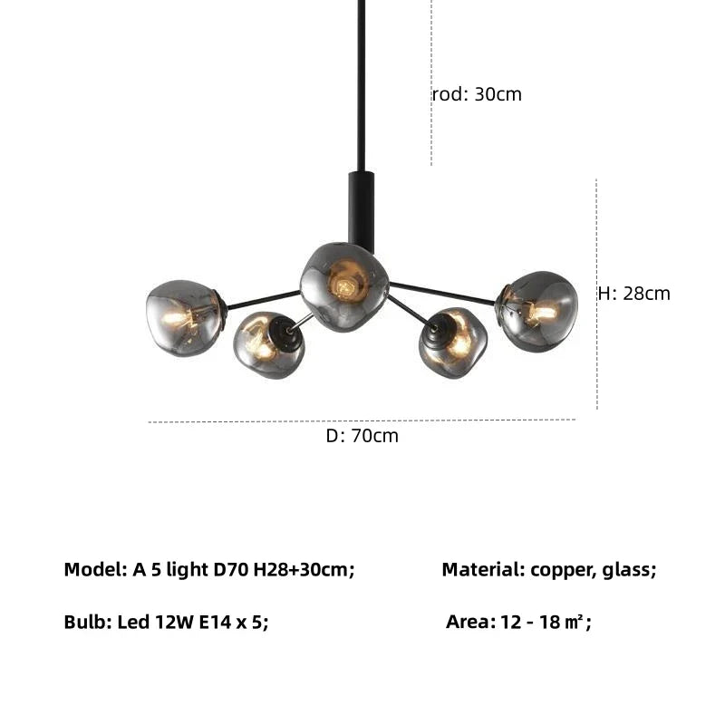 Gray Lava Glass Chandelier LED Pendant Light Modern Nordic Design