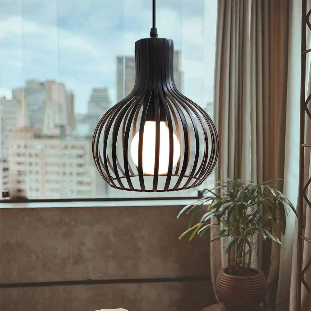 Black Metal Cage Pendant Light - Vintage Industrial Loft Kitchen Lighting