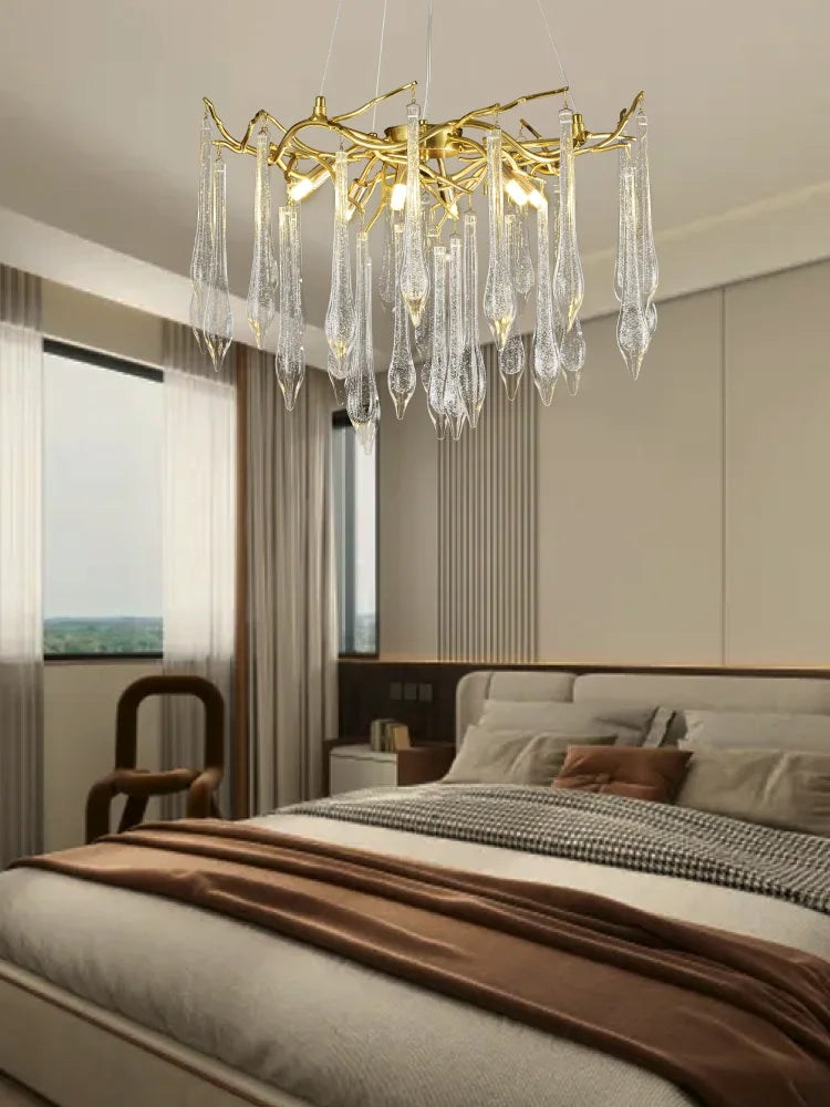 Large Droplet Crystal Chandelier: Modern Bedroom & Restaurant Pendent Lamp