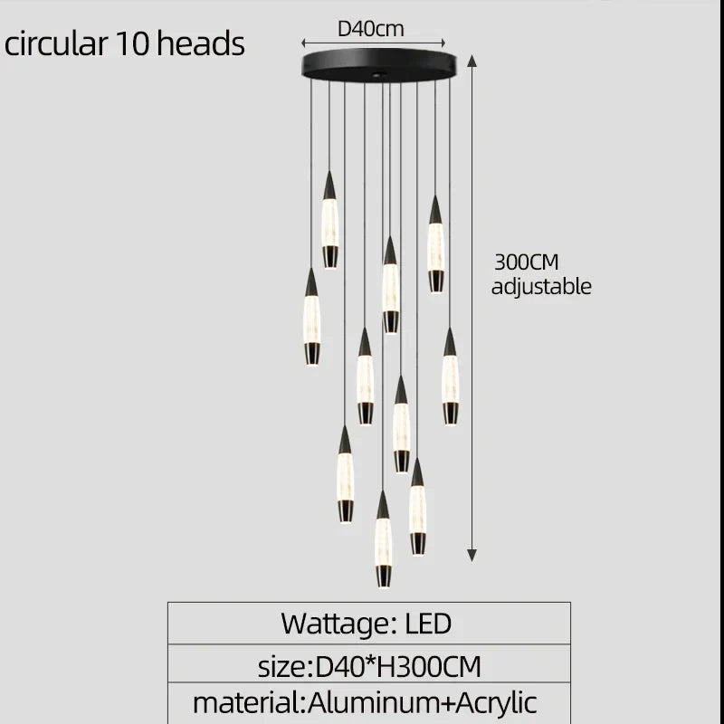 Modern Duplex High-rise LED Chandelier in Black Gold