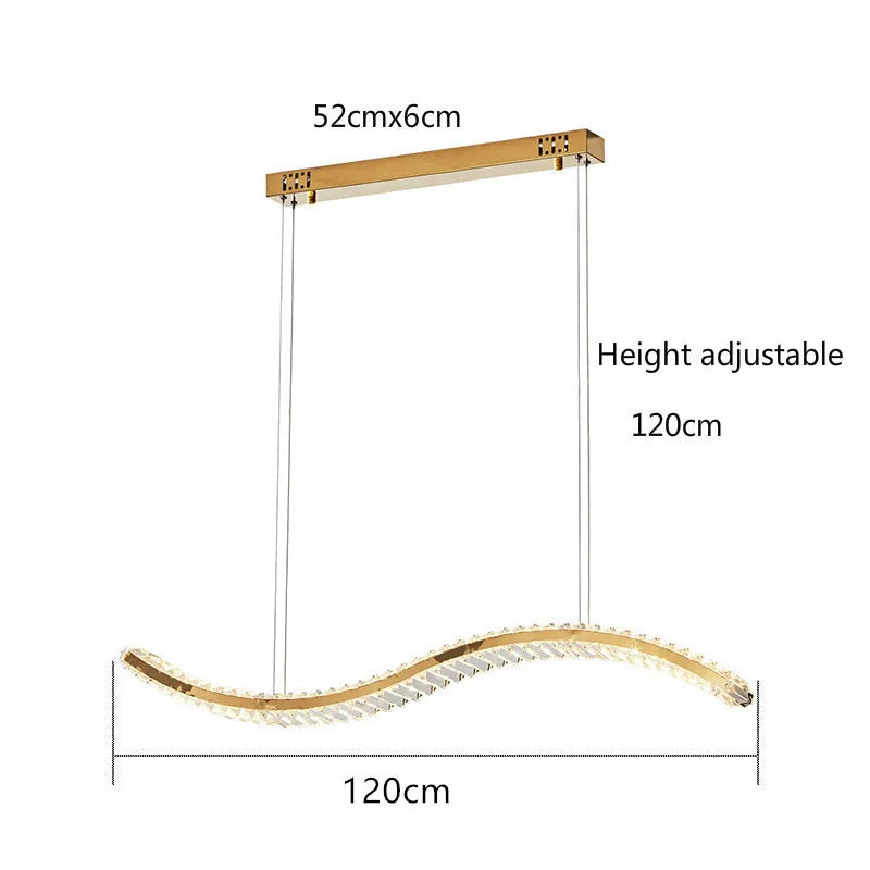 Modern Crystal Chandelier: Stainless Steel Long Strip Hanging Lamp for Kitchen and Dining