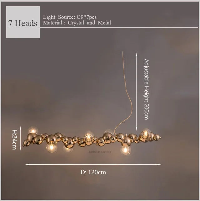 Caterpillar Metal Ball Chandelier: Modern Creative Long Bar Pendant Light for Kitchen Dining Room