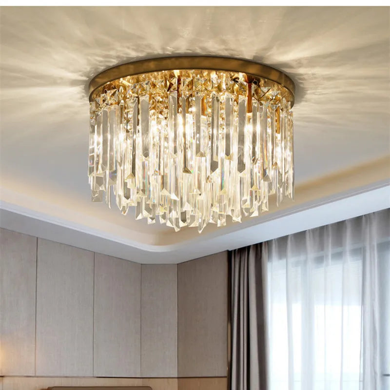 Luxury Crystal Ceiling Light Gold/Chrome Metal Round LED Lamp