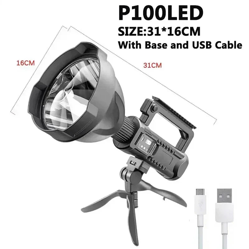 Portable LED Spotlight: Rechargeable, Waterproof & Mountable