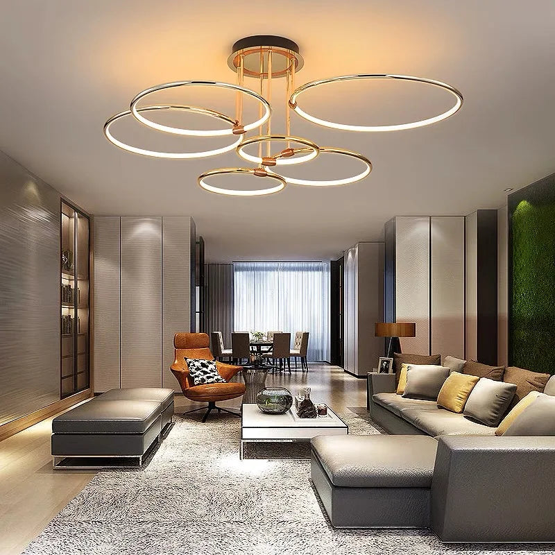 Modern Rings Chandelier for Living Room Dining Bedroom Ceiling Lamp