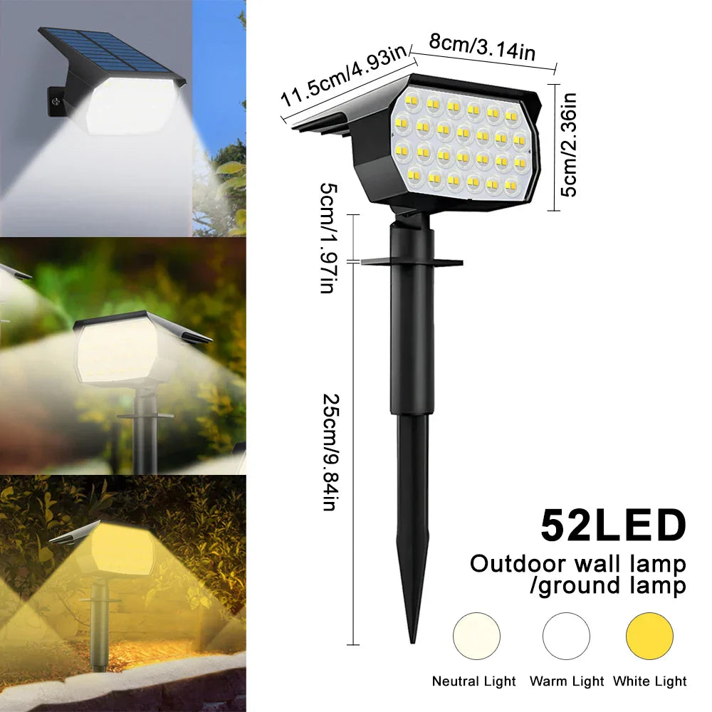 Solar Landscape Light: 50LED Outdoor Waterproof Garden Spotlight with 3 Color Modes