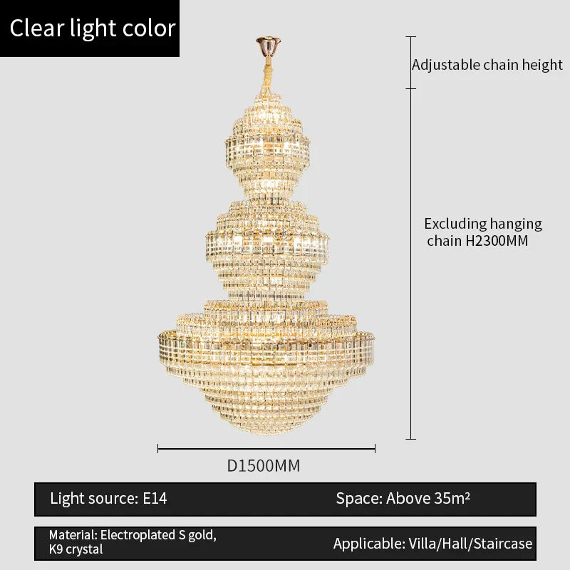 European Crystal Duplex Chandelier for Elegant Living Room and Villa décor.