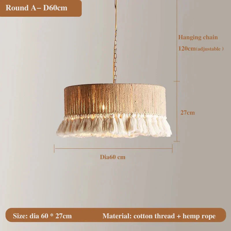 Bohemian Hemp Rope Tassel Pendant Light for Home Decor