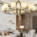 Chinese Natural Jade All Copper Chandelier for Luxury Living Room Villa