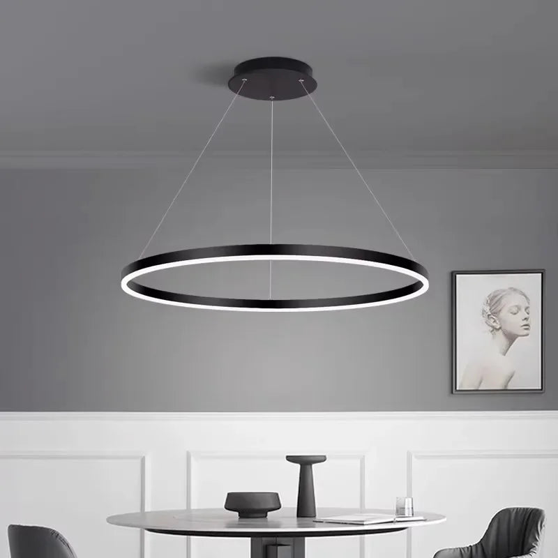 Modern LED Dimmable Chandelier Suspend Lighting, Aluminium Circle Ring Pendant Lights