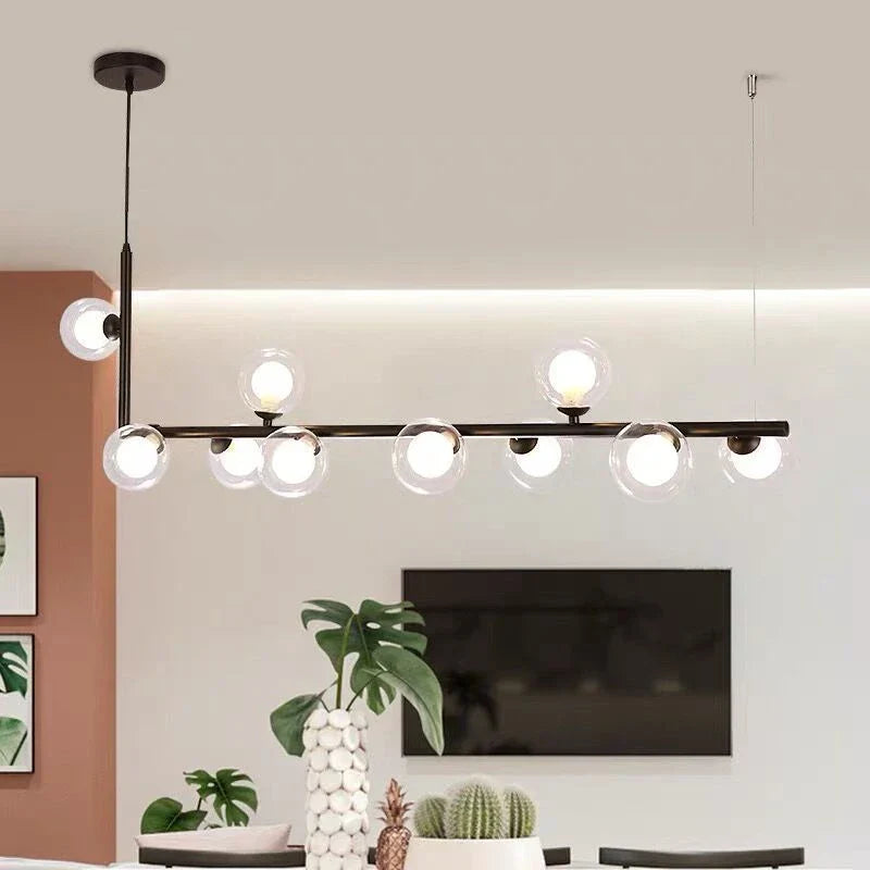 Glass Ball LED Chandelier: Modern Long Pendant Lighting for Living Room and Shop