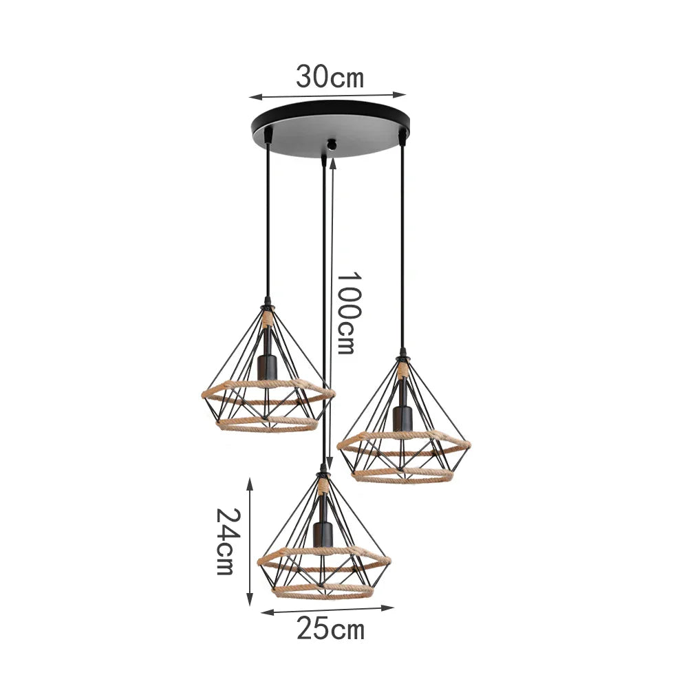 Vintage Hemp Rope Pendant Light Industrial Chandelier Loft Decor Lampshade