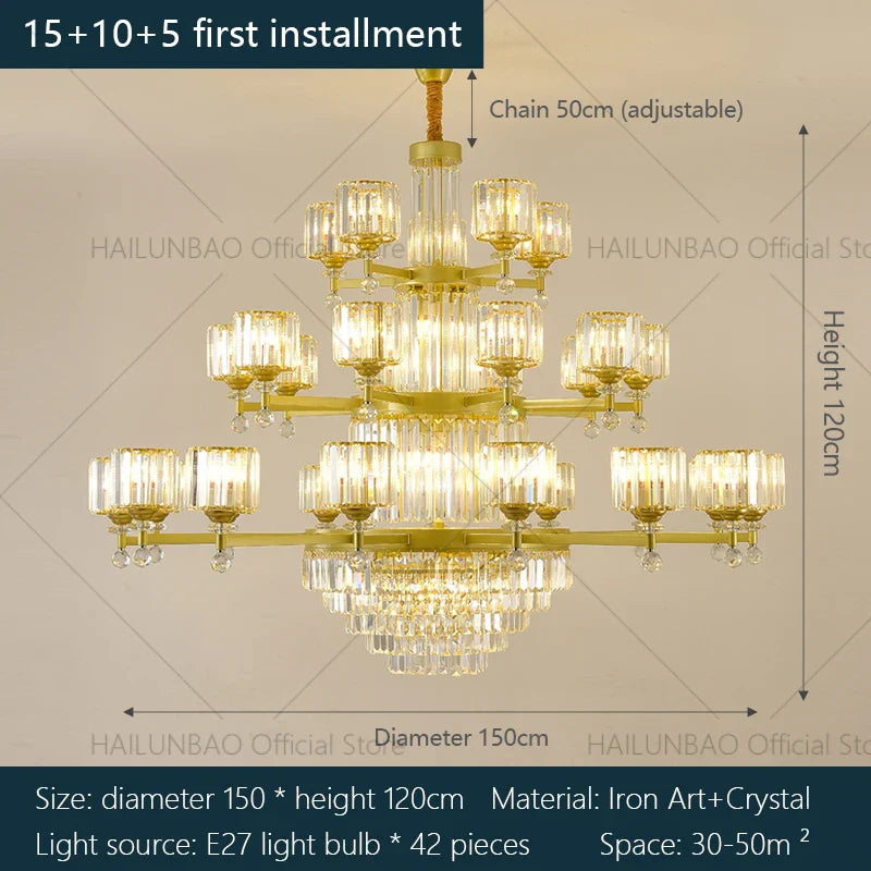 Crystal Chandelier: Elegant Light Luxury Villa Bedroom Living Room Lamp