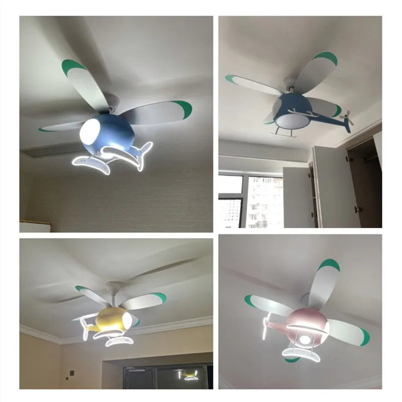 Aircraft Ceiling Fan Chandelier LED Light Remote Dimming Fixture
