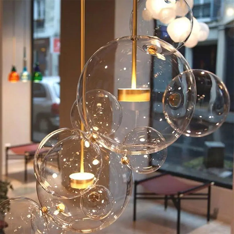 Mickey Bubble Chandeliers: Nordic Glass LED Lamp for Kitchen Home Decor