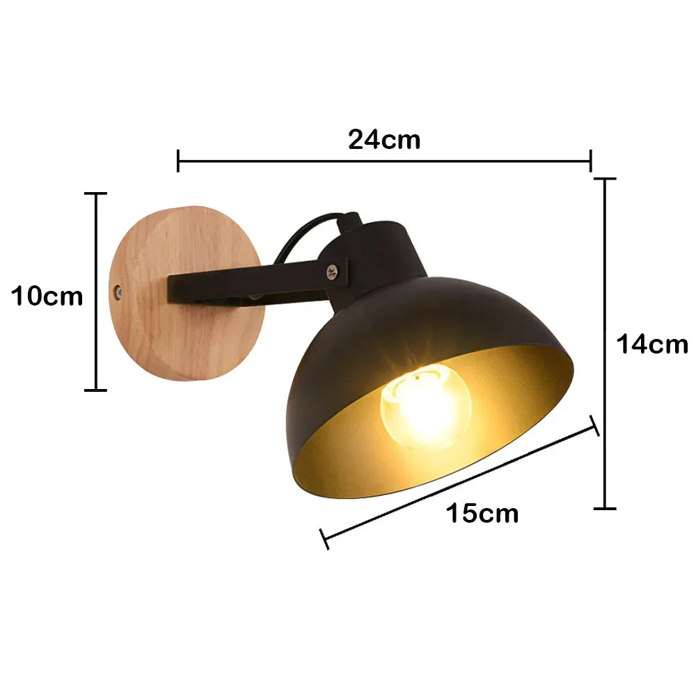 Black Wooden Wall Light Modern E27 LED Sconce Living Room Decor