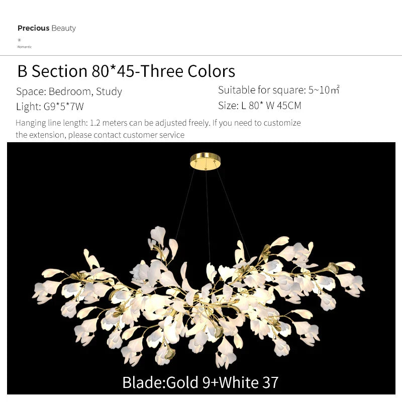 Ginkgo Biloba Chandelier: Elegant Duplex Living Room Hotel Lobby Pendant Light