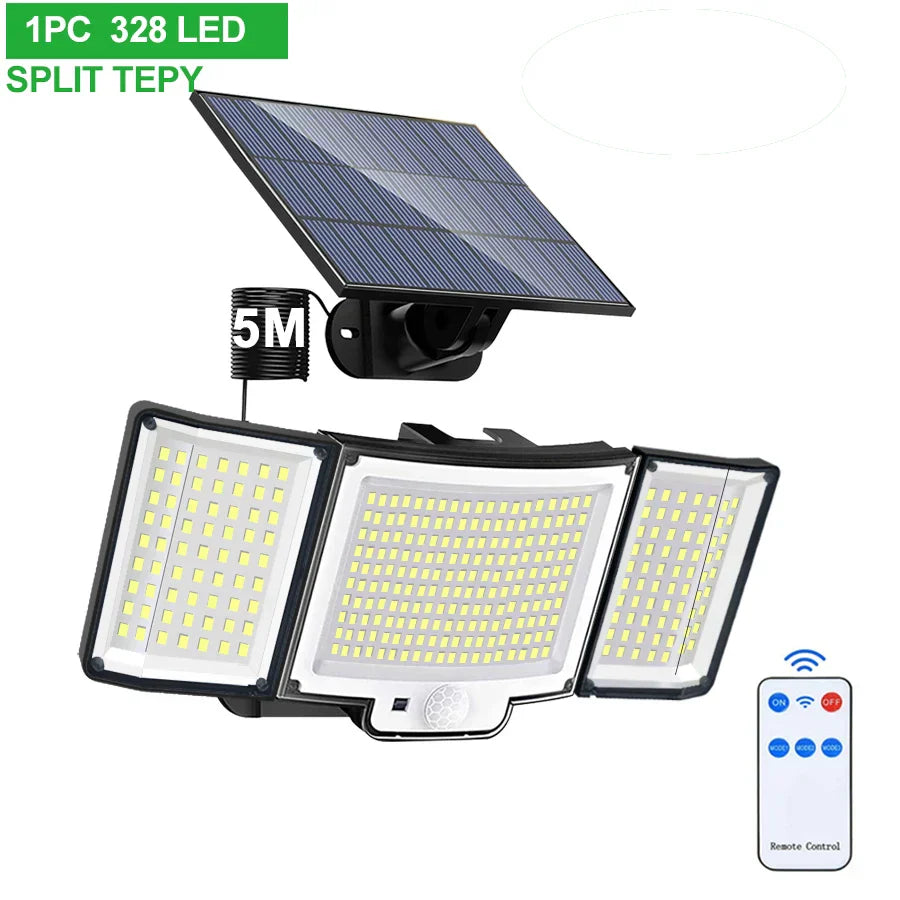 Solar Motion Sensor Wall Lamp 328/348 LED Remote Flood Light IP65 Waterproof