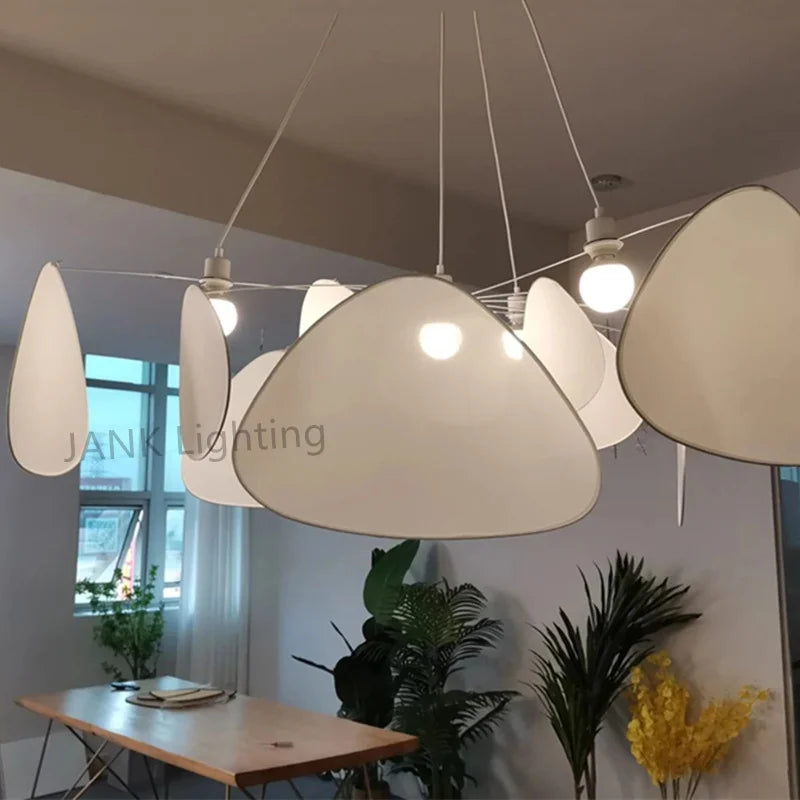 Leaf Grid Chandelier: Designer White Fabric Screen Suspension Lighting for Kitchen Island, Living Room, Bedroom