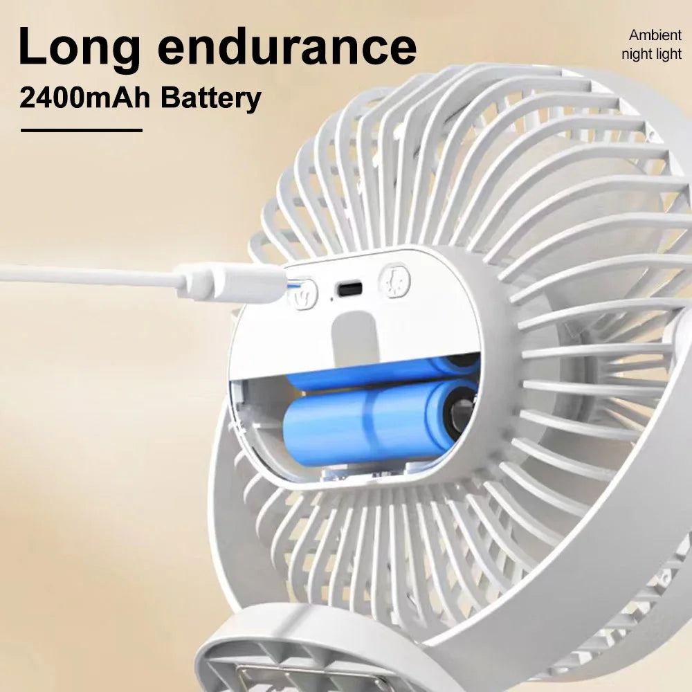 LED Clip Fan: Rechargeable, Silent, 5-Speed Desk Fan & Night Light