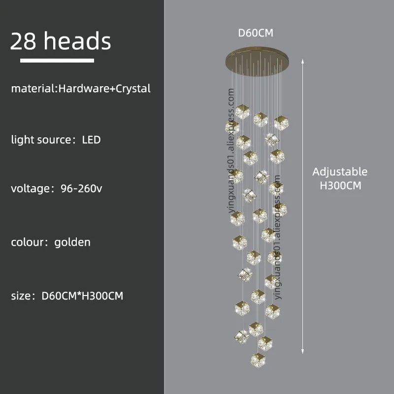 Crystal Modern Chandelier for Living Room Luxury Loft LED Lighting Staircase Chandelier