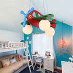 Wooden Airplane Chandelier for Boy's Room & Kindergarten - Creative & Modern Cartoon Lights