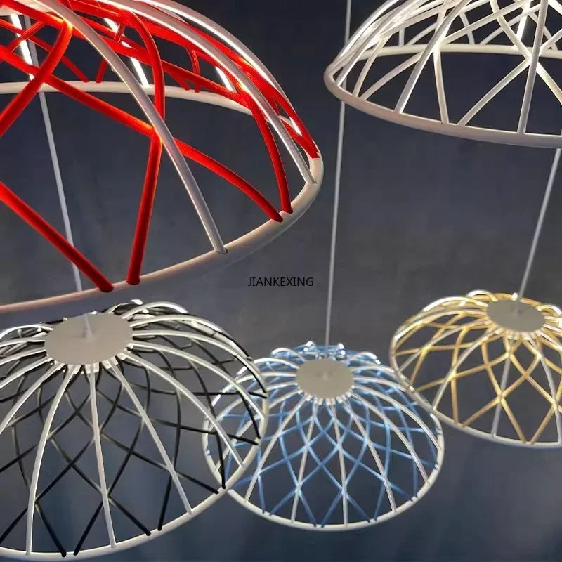 SKynest Rope LED Chandelier: Circular Woven Fireworks Light for Living Room & Restaurant