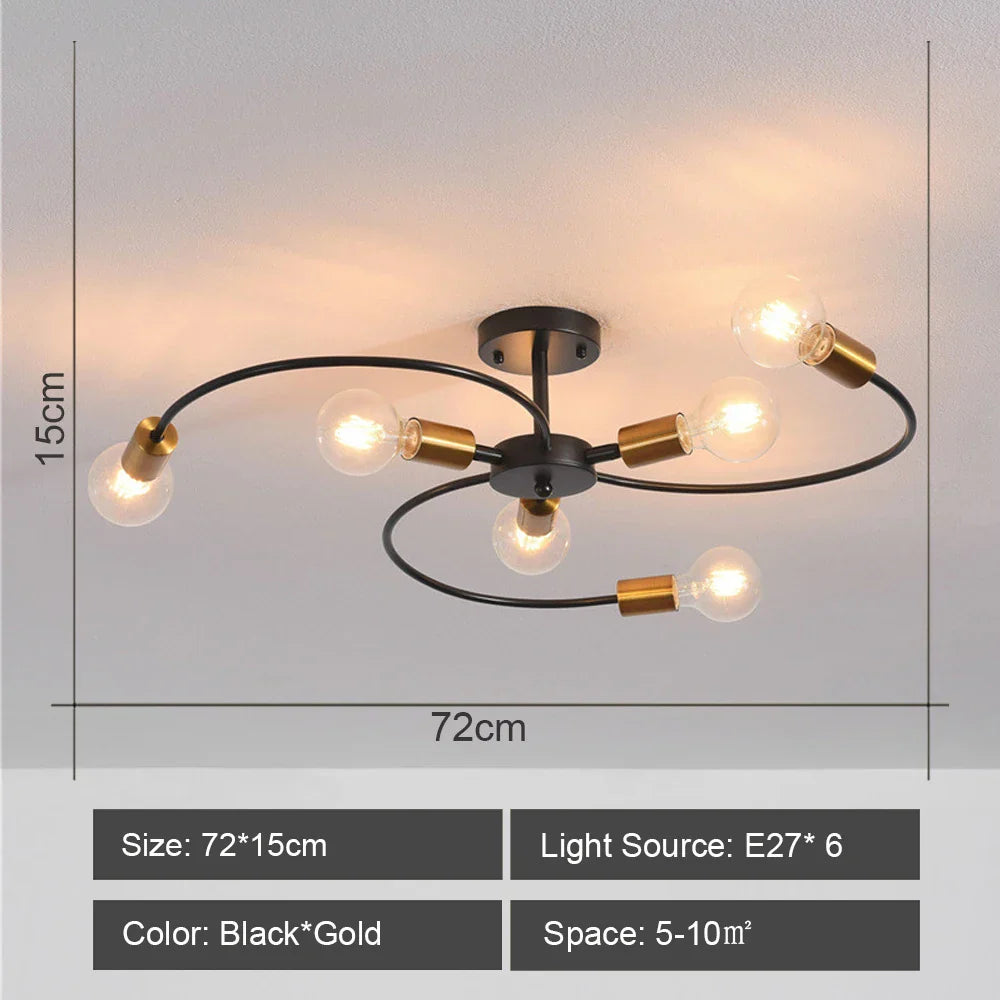 Vintage Industrial Rod Iron Ceiling Chandelier for Living Room Lighting