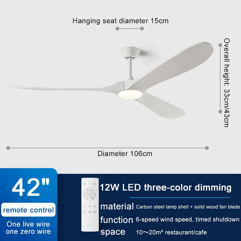 Wooden Ceiling Fan with LED Light and Control - Ideal for Bedroom, Living Room, Office