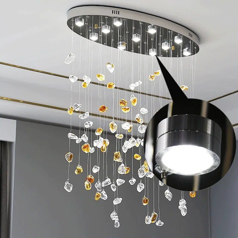 Stone LED Pendant Chandelier: Modern Luxury Crystal Lighting for Living Room