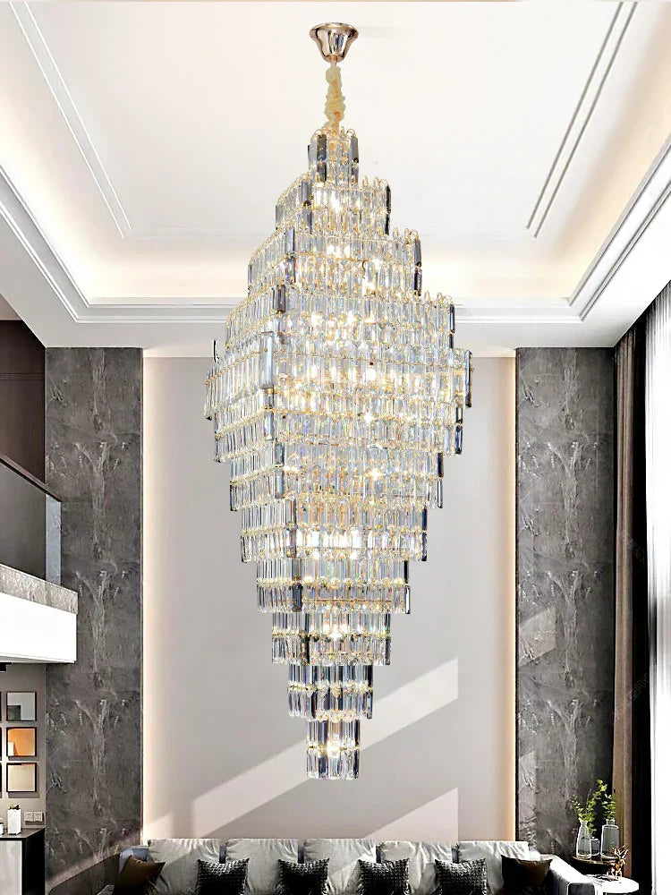 Crystal Large Chandelier for Villa Duplex Loft Stairs, Elegant Hall Pendant Light