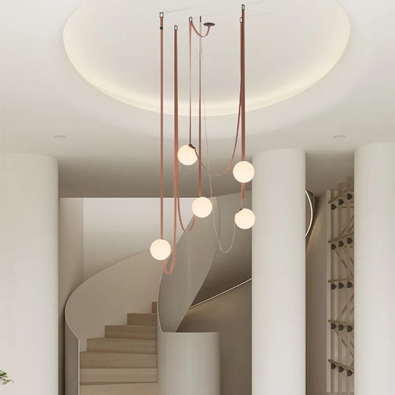 Modern Leather Chandelier LED Staircase Pendant Lamp for Hotel Living Room