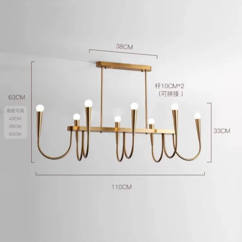 Nordic LED Glod Chandelier Retro Hanging Pendant Lamp for Living Room Decor