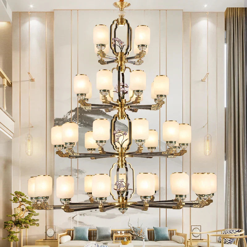 Chinese Jade Chandelier | Modern Duplex Villa Lighting