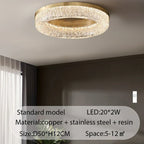 Nordic Copper Round Brass LED Ceiling Light for Living Room, Kitchen, Bedroom - Surface Mount