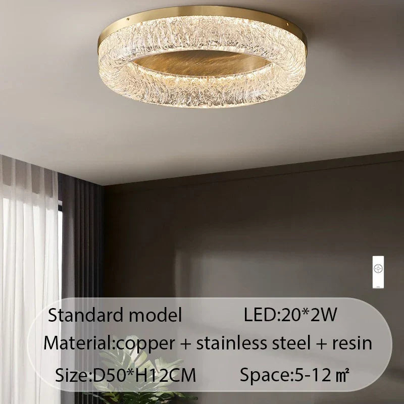 Nordic Copper Round Brass LED Ceiling Light for Living Room, Kitchen, Bedroom - Surface Mount