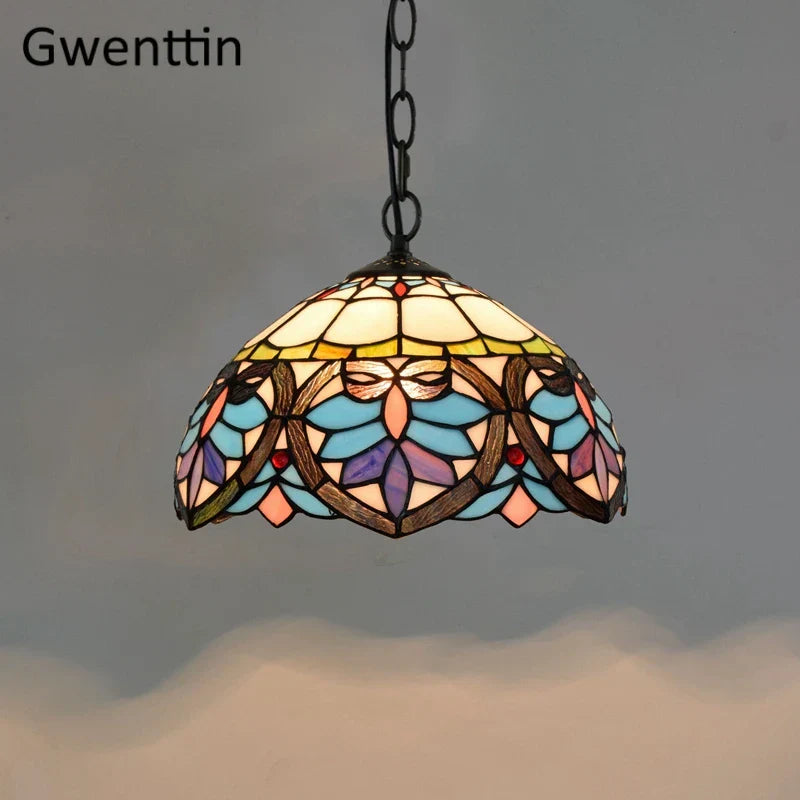 Stained Glass Pendant Lights: Baroque Style LED Kitchen Lighting Fixtures