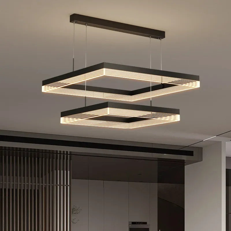 Minimalist Black Square Frame LED Chandelier for Living Room