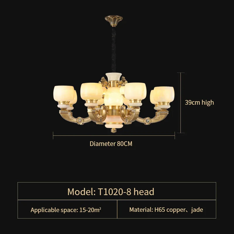 Chinese Jade Chandelier: Elegant All-Copper Lighting for Living Room, Bedroom, Dining Hall