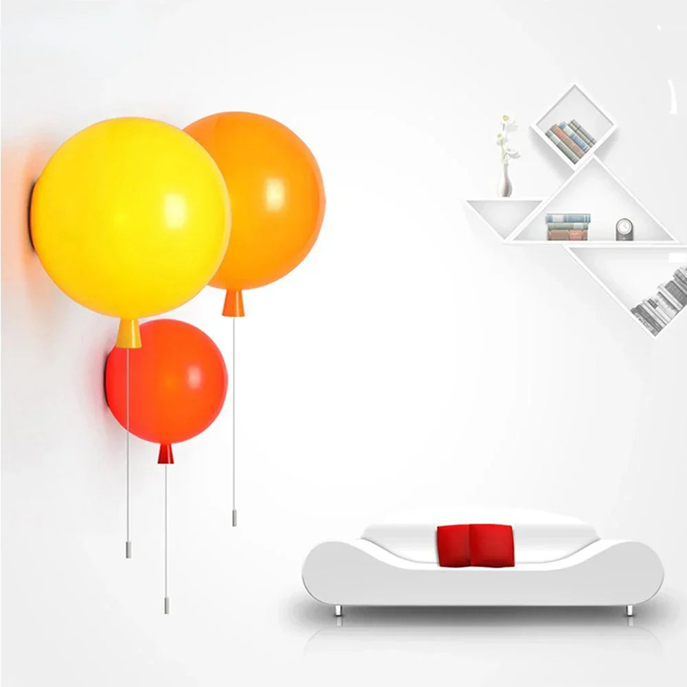 Colorful Balloon Memory LED Wall Lamp Pull Switch Bedroom Sconce E27 Bulbs