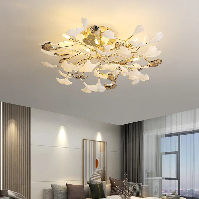 Ginkgo Leaf Bedroom Lamp: Post-modern Romantic Art Ceiling Light for Master Bedroom
