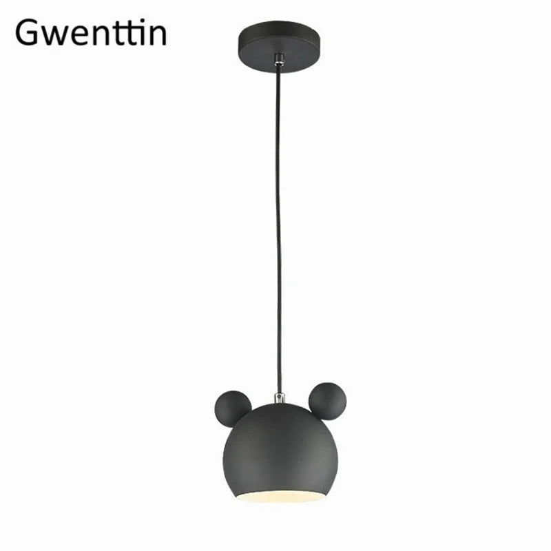 Cartoon Mouse Pendant Light: Nordic Iron Hanging Lamp for Children's Room, LED Lighting Fixtures