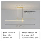 Simple Lines LED Chandelier for Dining Room and Bar Counter