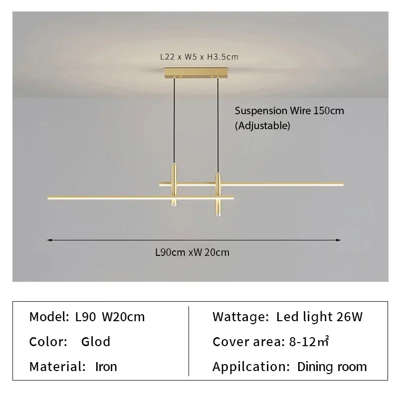 Simple Lines LED Chandelier for Dining Room and Bar Counter