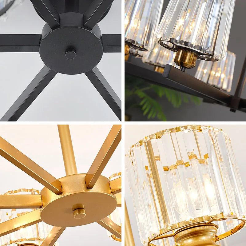 Round Black Chandelier Geometric LED Indoor Hanging Lighting For Modern Minimalist Living Room