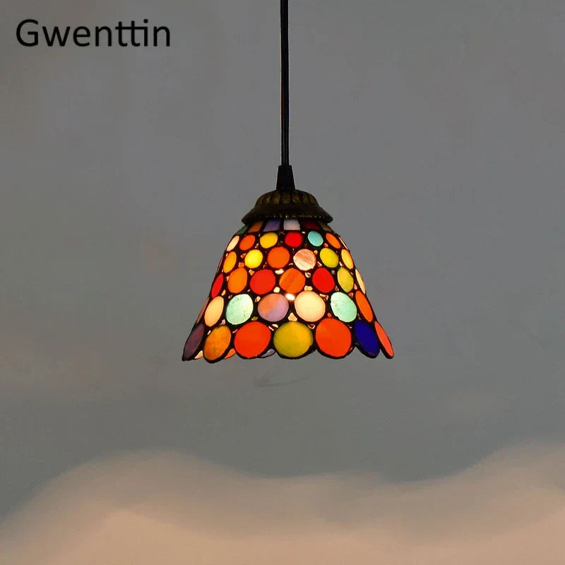 Stained Glass Pendant Lights: Baroque Style LED Kitchen Lighting Fixtures
