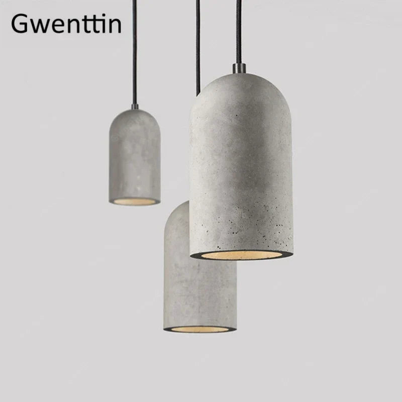 Cement Pendant Lamp: Vintage LED Hanging Light for Dining Room and Cafe
