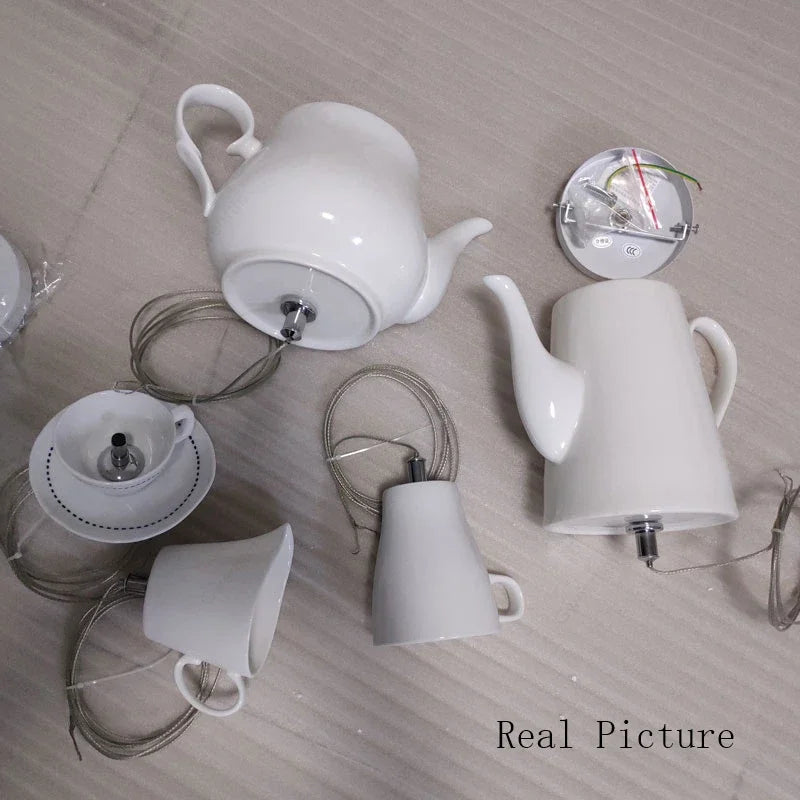 Ceramic LED Pendant Lights: Nordic Teapot Design for Modern Living and Kitchen.