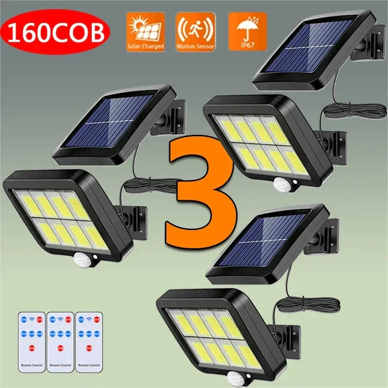 160COB Solar Outdoor Wall Lights Motion Sensor Remote Control Garden Street