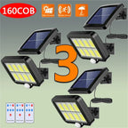 160COB Solar Outdoor Wall Lights Motion Sensor Remote Control Garden Street